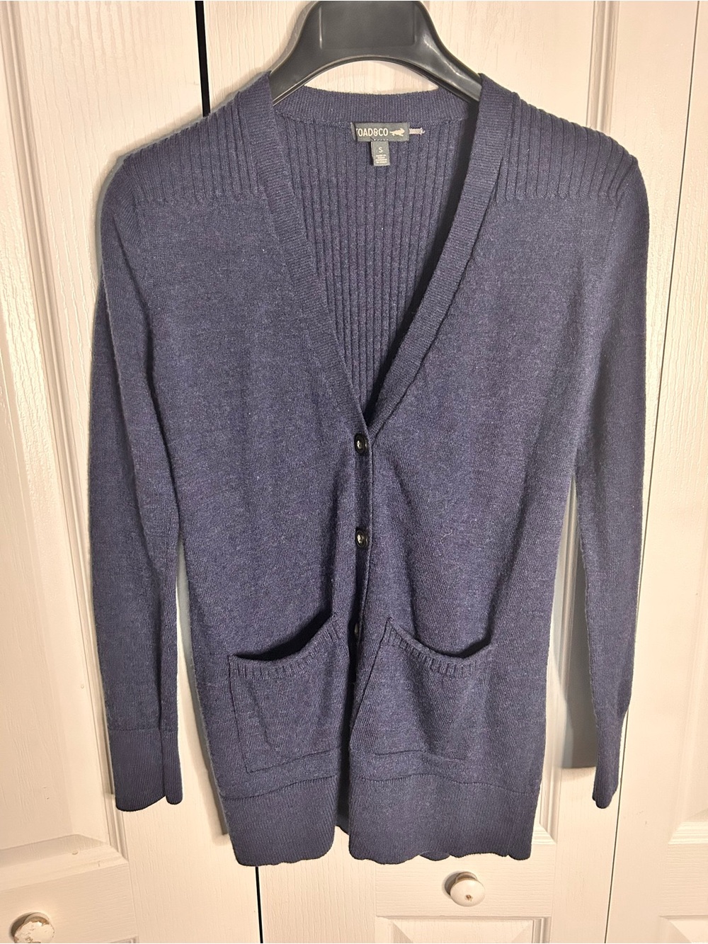 Toad & Co Women’s Small Navy Blue Ribbed Cassidy Button-Up Wool Cardigan Sweater
